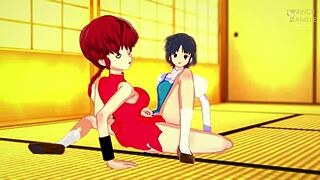 Ranma and Akane enjoyed passionate sex right in the dojo