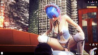 Rem engages in messy sex with massive ejaculation pervert