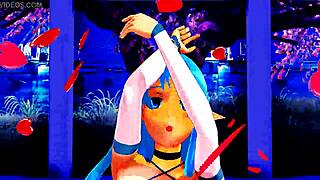 תראו את הבחורה האנימה רוקדת חצי עירומה בריקוד פרוע ומפתה