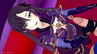 Hey Mona from Genshin, she wants to give handjobs on the hotel bed in this uncensored hentai