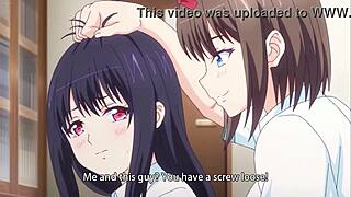 crazy girl gets off watching others in wild anime group scenes