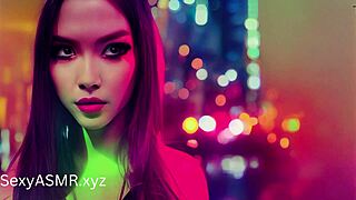 In cyber punk world, hot sluts in cosplay relax with sucking ASMR.