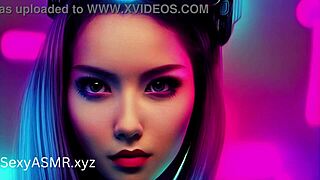 Στον κόσμο του cyber punk, hot sluts σε cosplay χαλαρώνουν με sucking ASMR.