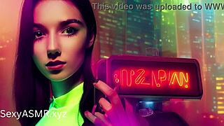In cyber punk world, hot sluts in cosplay relax with sucking ASMR.