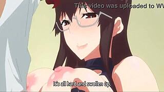 Cute girl in glasses rides hard and takes cum on her face at HentaiHeaven