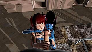 Kann diese Dämonen-Schlampe und die kurvige Rothaarige deinen Monster-Schwanz wirklich so blasen?