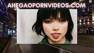 Ahegao sluts crave nut in car traffic relaxation with blonde costumes ASMR.