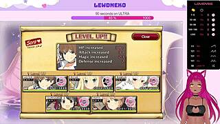 Vtuber Lewdneko moans through big tits oppai action in Evenicle part 21