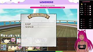 Vtuber Lewdneko moans through big tits oppai action in Evenicle part 21