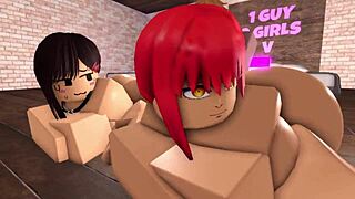 Two whores are fucking with a big dick on roblox
