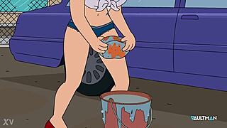 lois from family guy teams up with marge from simpsons. they wash cars together as griffins babe friends.