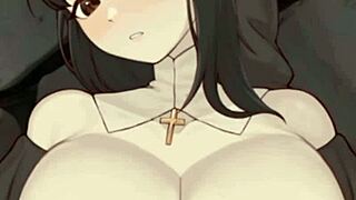 رابيان سينيسيستار مع راهبة صدر كبير تحصل على عواطف في مشهد أنمي