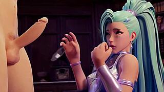 Seraphine SUCKS in all 3D cartoon anime legend BLOWJOB sets! What a wild ride!