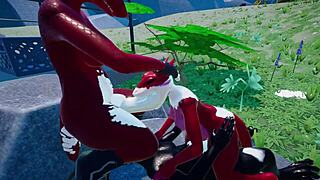 Messy Kobold Threesome with Furry Futanari in Wild Group Game Action
