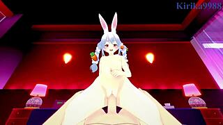 ホロライブVTuberのウサダペコーラが可愛い3D衣装で激しい中出しセックス、アニメヘンタイティーンシーン