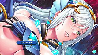 Teasing the heroine's big tits in scene 23