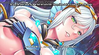 Teasing the heroine's big tits in scene 23