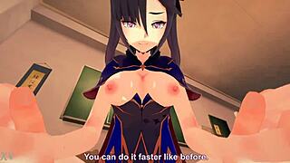 Női hidro karakter Genshin Impact játékból akcióban