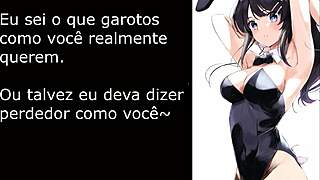 mai sakurajima teases with feet femdom and jerk off instructions in manga bunny style