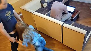 ever thought a hot wife could get pounded while hubby works nearby?