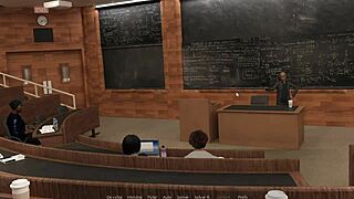 Girlfriend creampie cum floods college classroom in hentai game with friend action!