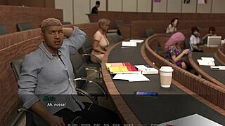 Girlfriend creampie cum floods college classroom in hentai game with friend action!