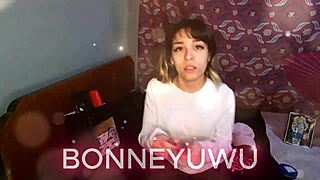 bonneyuwu chats about anime while lounging in cute underwear on her bed with petite tits showing
