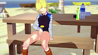 android 18 wildly masturbates outdoors in dragon ball z public scene!
