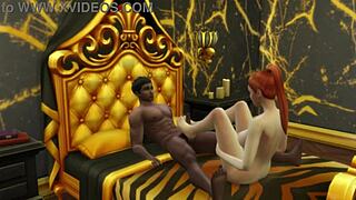 Curvy Redhead Takes Huge Black Cock In Anal Railing From Fat Sims Character