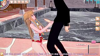 Asuna Yuuki and Kirito have intense hardcore sex outdoors in Sword Art Online hentai manga game