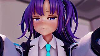 in this 3d rule 34 animation, early yuuka hayase presents her freshly removed panties as a gift