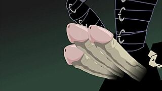 Redhead flashes short hair in interactive group anime animation part 03.