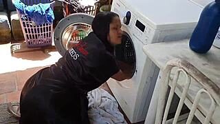 stuck in washing machine got fucked by big interracial cock instead