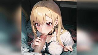 Man, this petite teen swallows a huge cock in wet action!