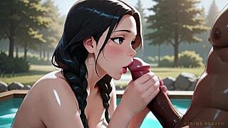 the woman steams up morning with hot asian milf taking huge bbc in nature. hentai pov action unfolds.