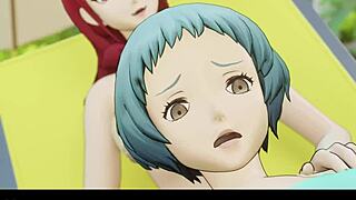 Mitsuru pleases Fuuka's girlcock in hentai.