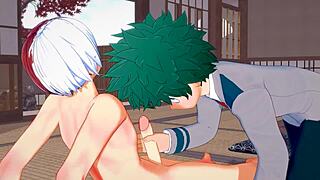 deku x shouto handjob blowjob in my hero academia yaoi sissy crossdress 😏