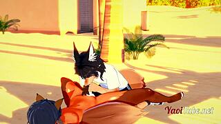 Furry Yiff Yaoi Hentai 3d- 2 Dogs Blowjob In A Beach With Cum In His Mouth - Hard Sex Animation Gay