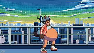 Michiru's belly inflates