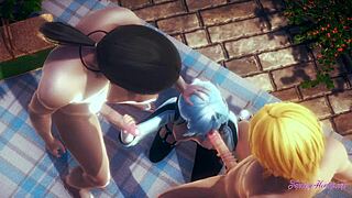 Genshin impact hentai eula i trekant blowjob med cum på bryster og mund anime manga game hentai