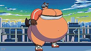 Michiru's belly inflates