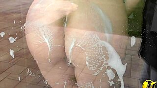 washing windows without bra and push tits and ass to the window