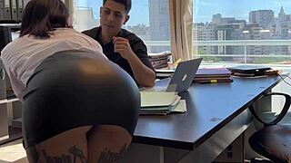 My slutty secretary seduces me in the office, then fucks me hard to skip work.
