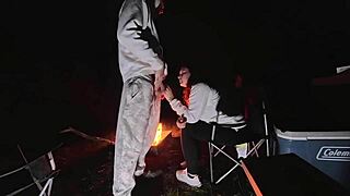 Wife bent over, used outside at camp