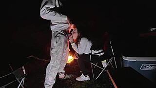 Wife bent over, used outside at camp