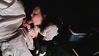 Wife bent over, used outside at camp