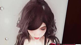 hot anime girl in oil with big tits close-up