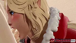 christmas elf passionately gives hottest blowjob to big dick on bed in 3d animation