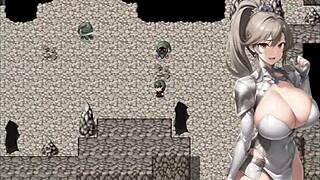 Big-breasted adventurer explores caves with harem.