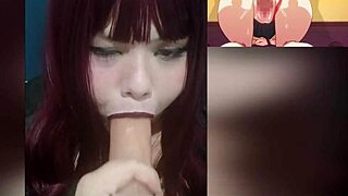 Redhead Goth Wife Plays With Huge Tits While Watching Hentai